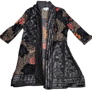 Palila San Francisco Velvet Burnout Open Front Cardigan Duster Women's S Black